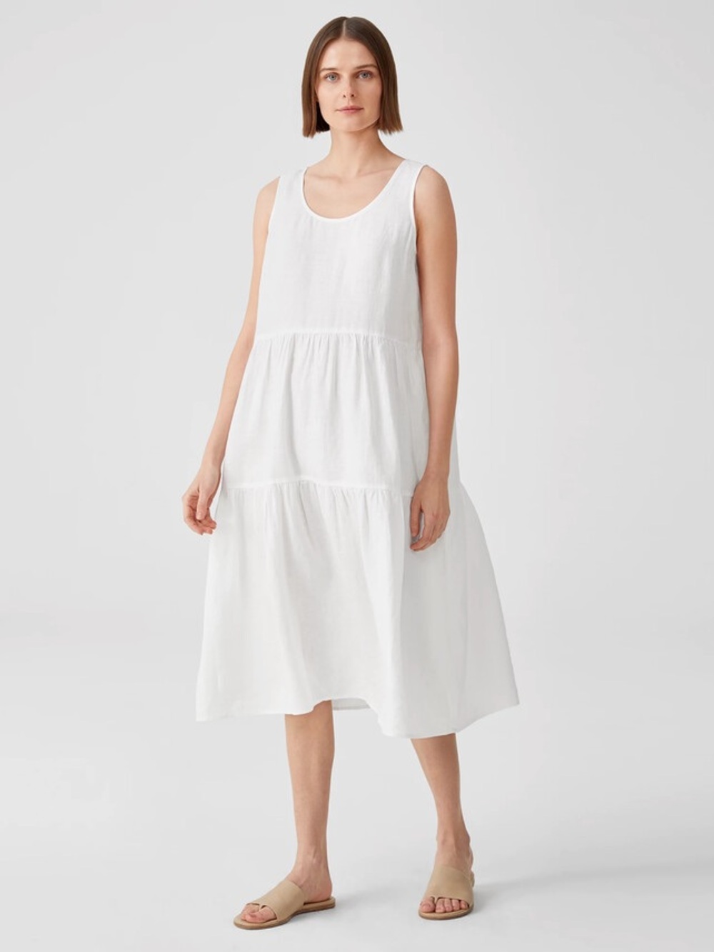 Eileen Fisher Organic Handkerchief Linen Tiered Dress